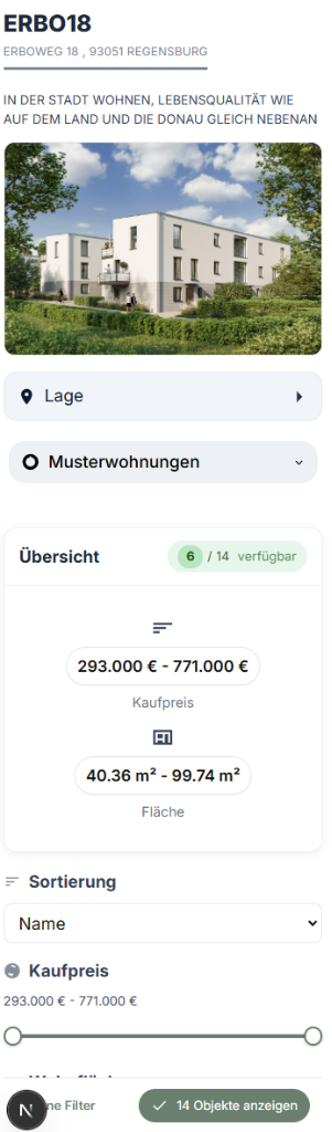 Wohnungsfinder Listenansicht